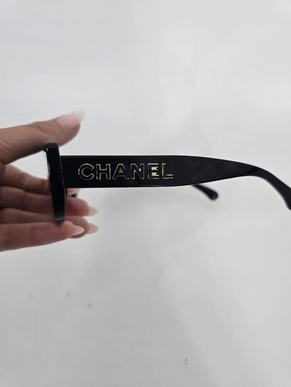 Chanel Black Acetate Rectangle Women's Sunglasses 5559 c.622/S4 Spellout Logo